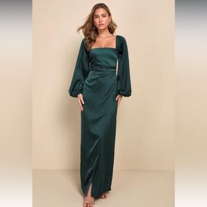 Lulu's Deep Green Long Sleeve Dress